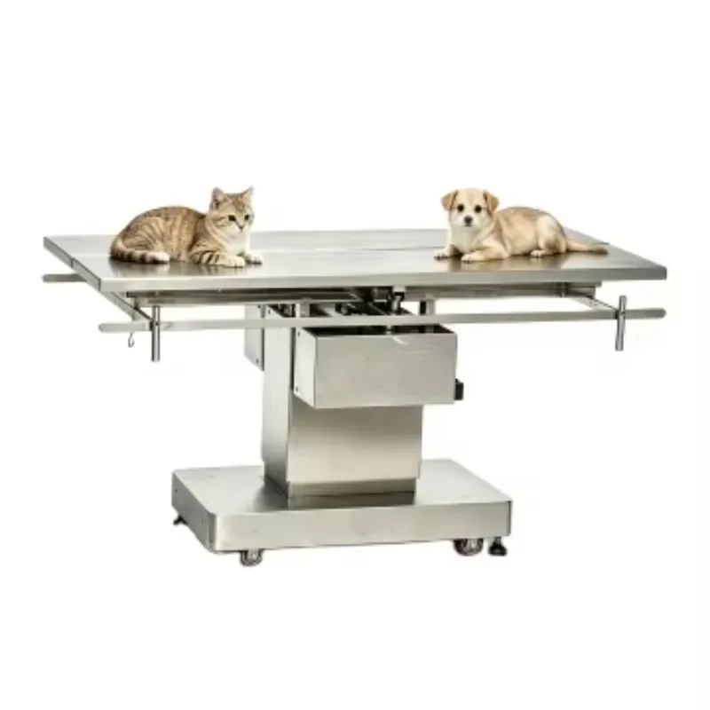 Electric Veterinary Operating Table 304 Stainless Steel Lift Manual Lateral Tilt 15 Degree Cat Dog Clinic Animal Surgery Table