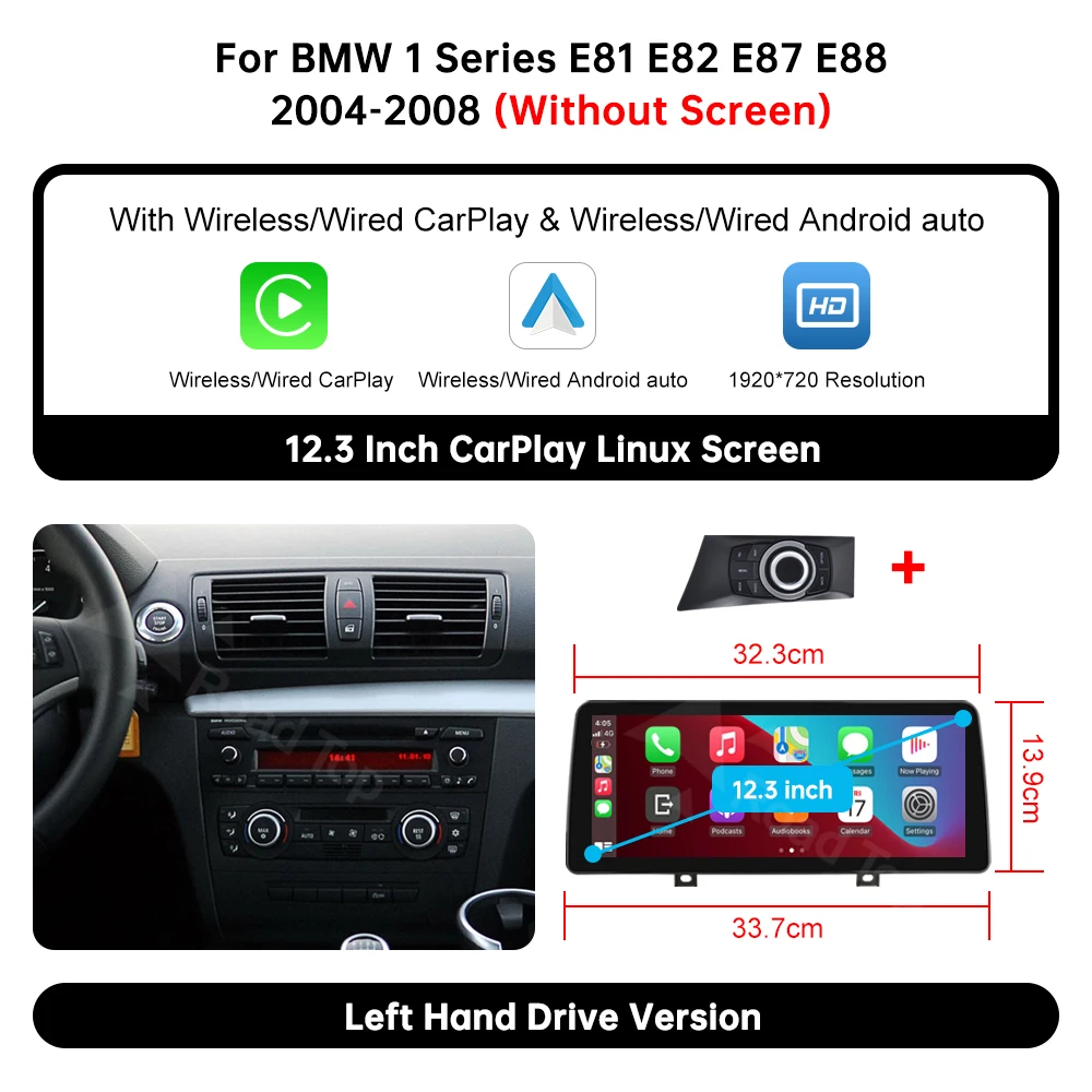 Auto Multimedia Display Linux Scherm voor BMW 1 Serie E81 E82 E87 E88 CCC CIC / Zonder OEM Scherm Draadloze CarPlay Android Auto