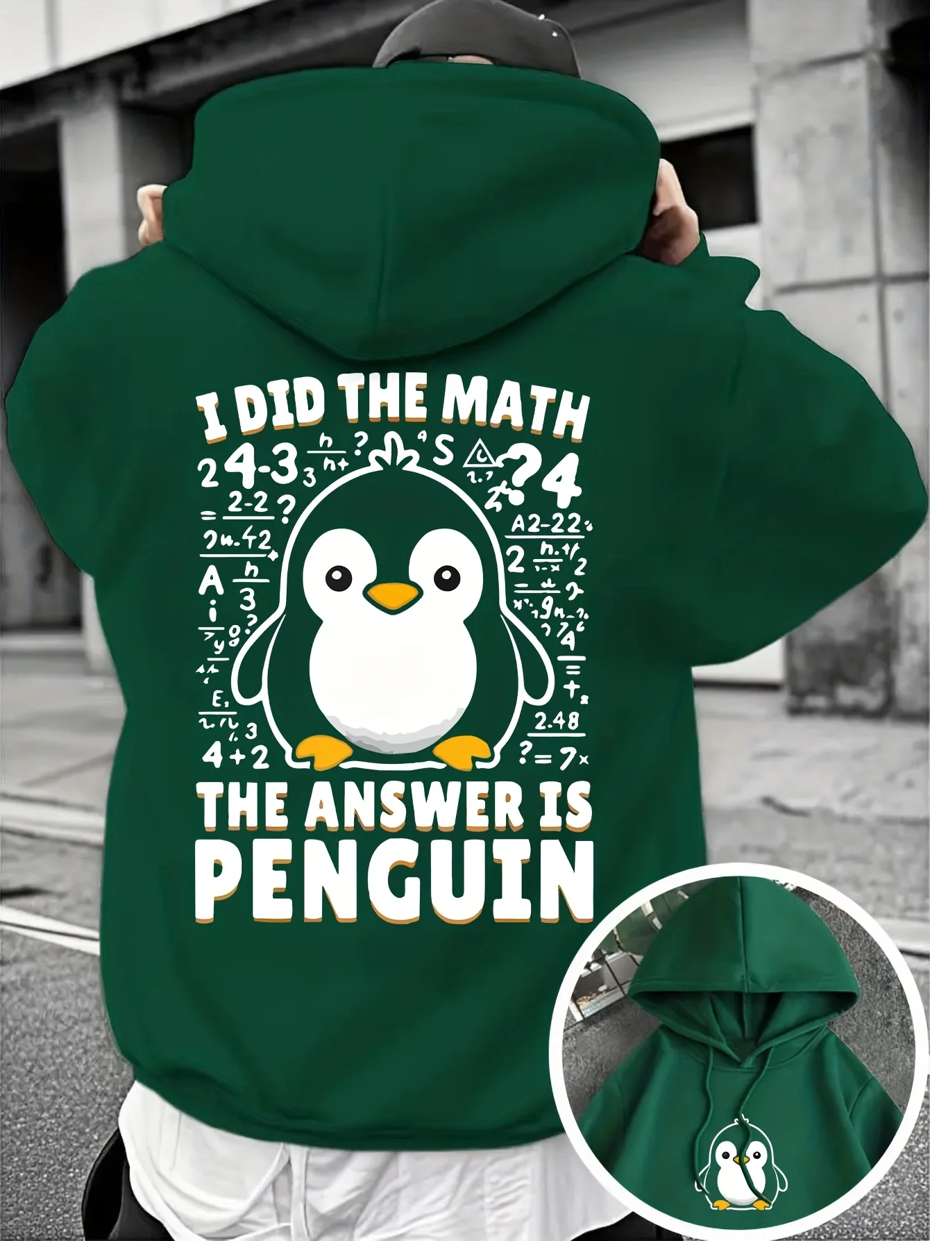 Herren Pullover Hoodie Oversized Loose Fit Lustiges Math-Meme Pinguin Cartoon Grafik Streetwear Langarm Fleece Sweatshirt Herbst – Detail 4