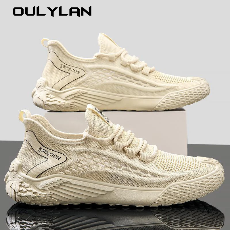 Oulylan Men Lace Up Sneakers Mesh Hollow Round Toe  Shoes Breathable Comfort Trainers Casual Lightweight Walking Running Shoes