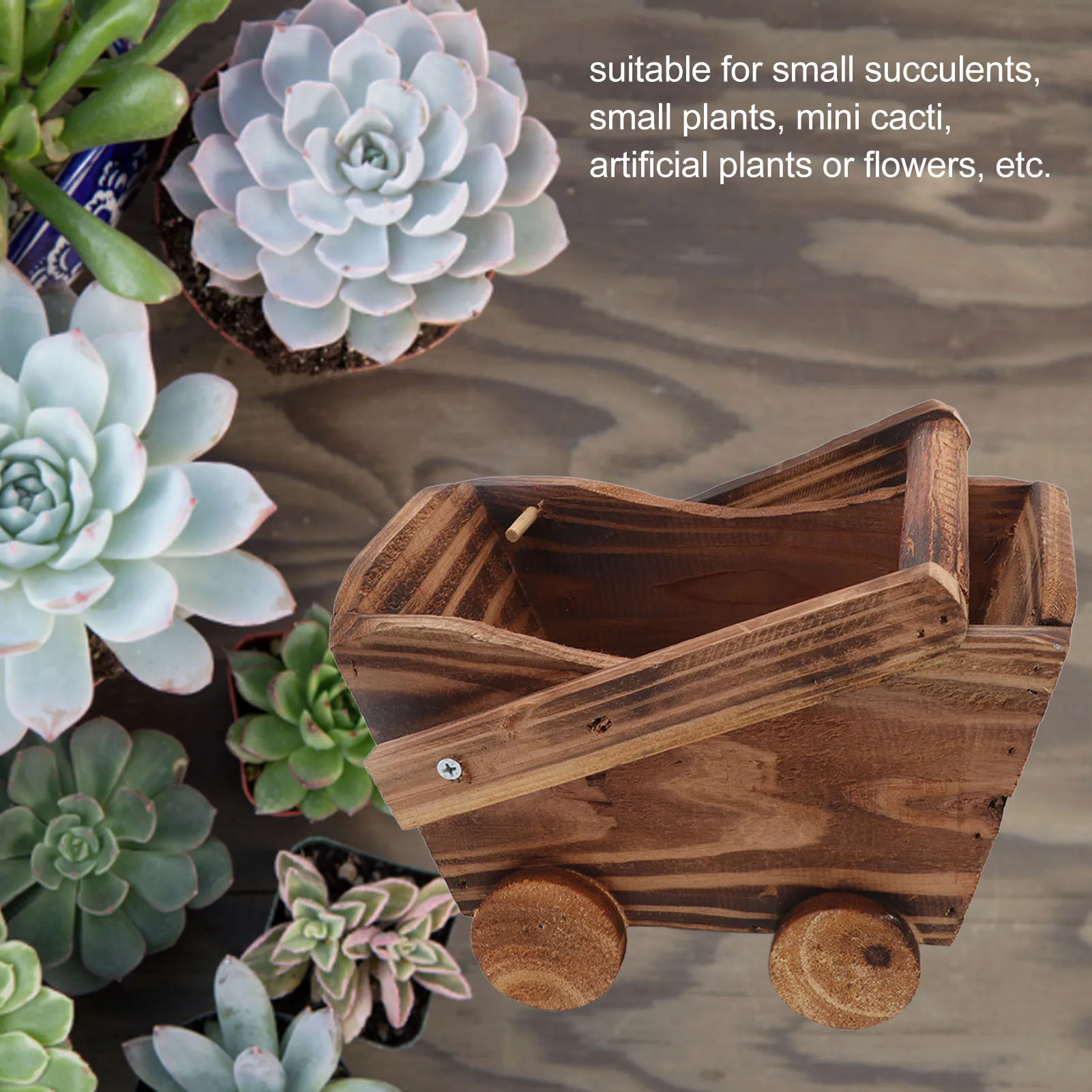 Flower Pot Wooden Cart Sturdy Durable Wooden Wheelbarrow Design Multifunction Indoor Plant Stand for Succulent Flower