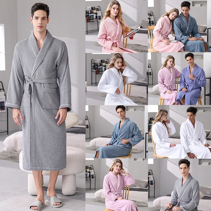 

Couples Cotton Bathrobe Sleepwear for Men Women Home Dressing Gown Lounge Wear Loose Casual Nightgown Kimono Gown