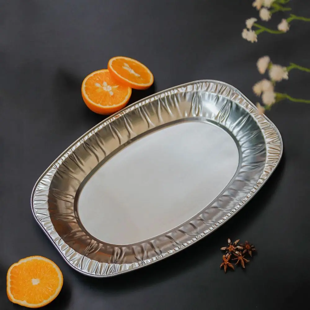 

10 Pcs Disposable Aluminum Foil Barbecue Plate Thickened Oval Meals Pans Not Easy To Deform Grilled Fish Plate Snack