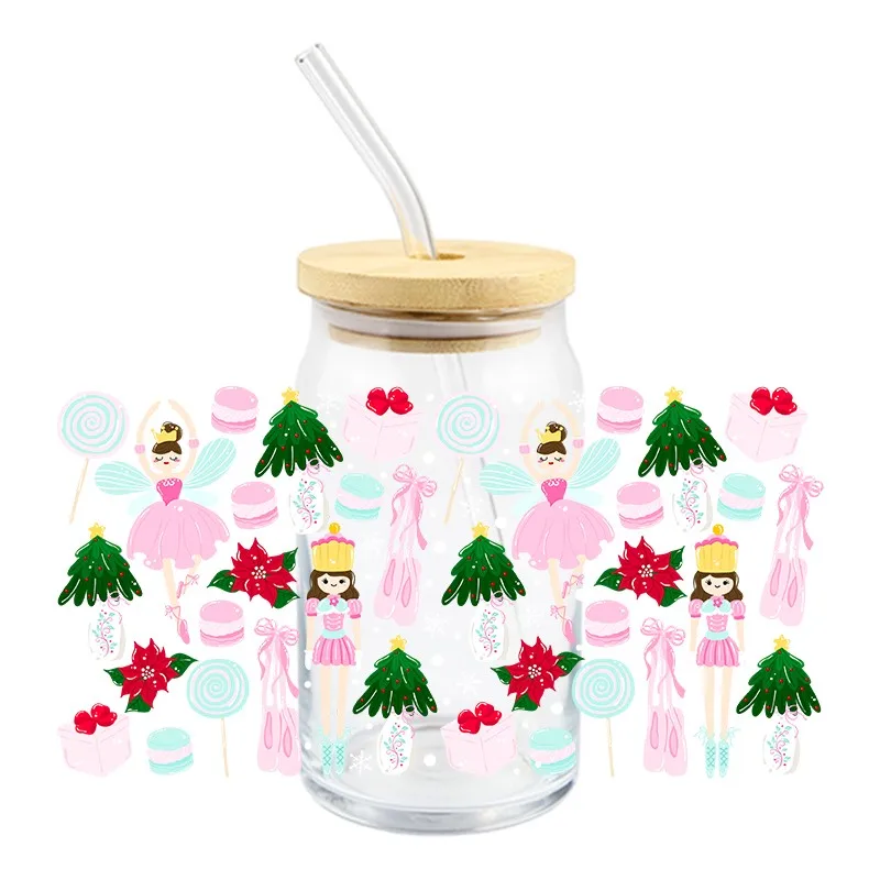 3D Fashionable Christmas Themem Series UV DTF Custom Transfer Sticker Wraps Cup 16 OZ Durable Adhesive High Quality DIY