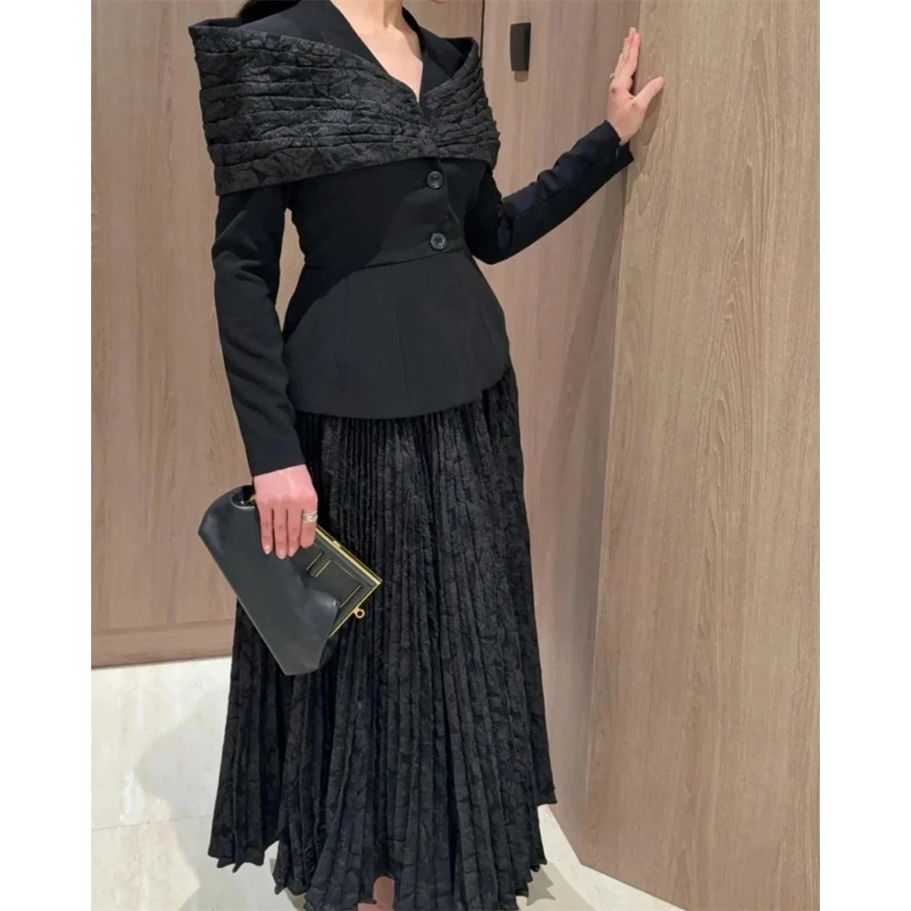 Elegant Suit Evening Dress Ankle Length Long Sleeve V-Neck Formal Party Gown Fashion Lace Pleat A Line Prom Dress Customized image 2