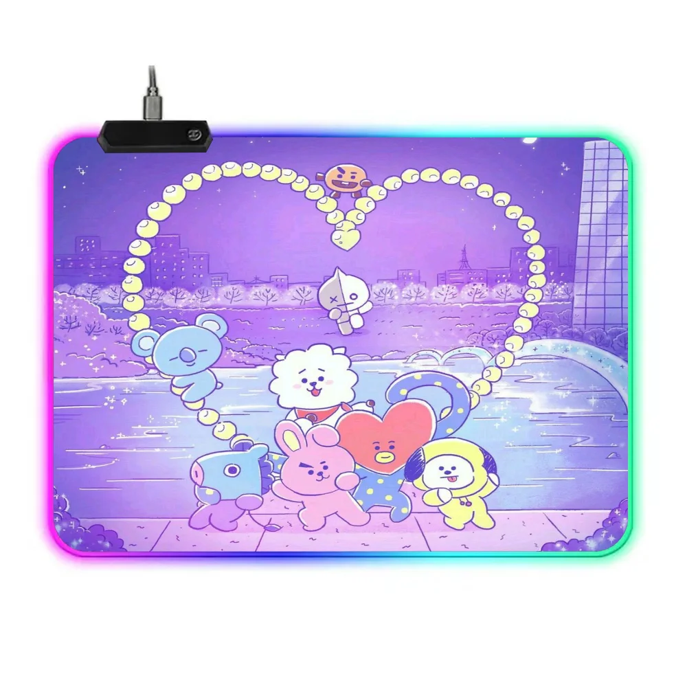 Cute Cartoon Kpop-B-Bt-1-21 Mousepad RGB Small Size Gaming Mouse Pad With LED Light Desk Mat Super Smooth Non-slip Rubber Botto