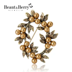 Beaut&Berry Fine Enamel Pearl Wild Fruit Wreath Brooches for Women Unisex Botanical Pins 2-color Casual Party Accessories Gifts