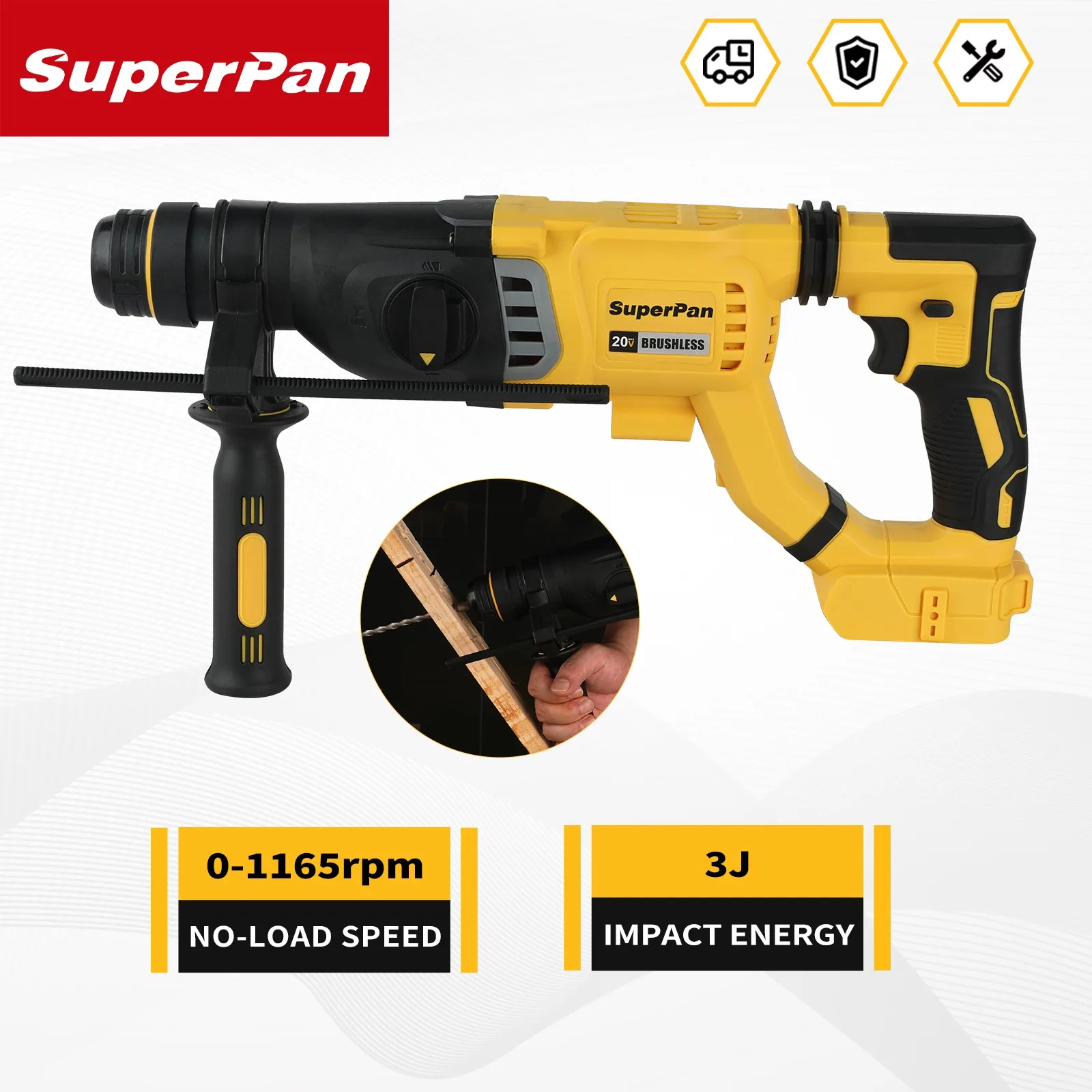 Superpan SP263 28-Type Wireless Electric Hammer-High-Power Lithium Cordless Jackhammer for DeWalt 20V Battery