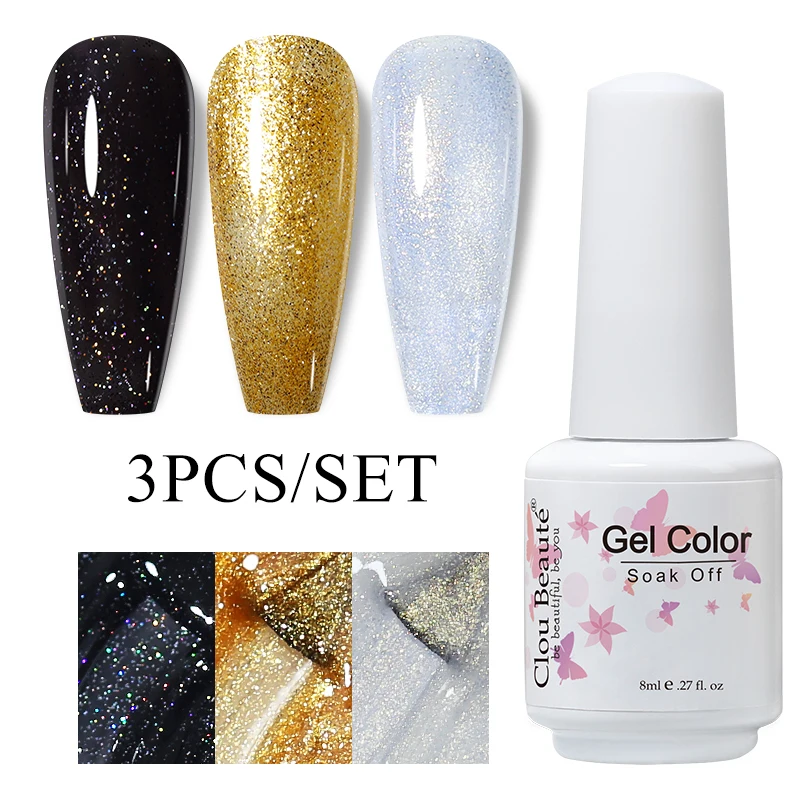 

Clou Beaute 3pcs Gel Polish UV Gel Varnishes For Manicure Top Pigment Nail Art Semi-permanent Polish Set 8ml Glass Bottle