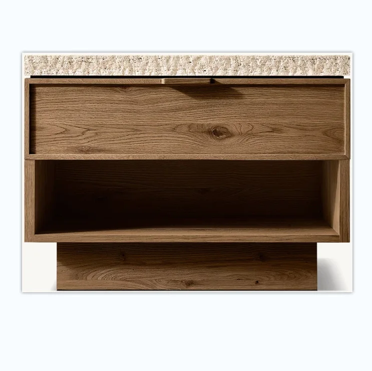 

RH American solid wood high-end luxury villa room bedroom bedside table table marble