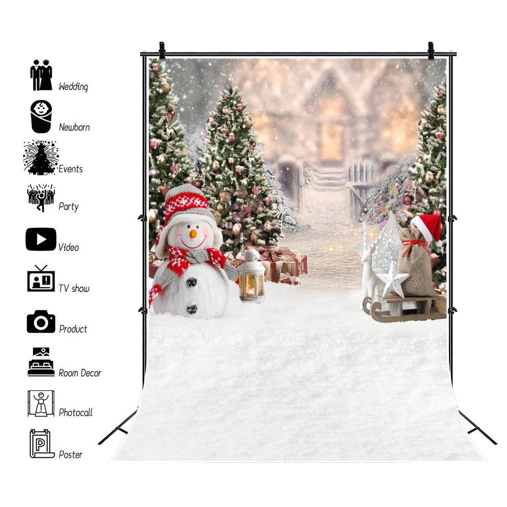 Christmas Backdrop Xmas Tree Fireplace Wood Floor Winter Window Santa Claus Gifts Family Party Kids Photography Background Decor