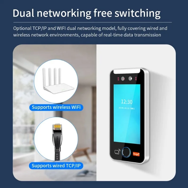 Tuya APP WIFI AI Macchina per il controllo degli accessi delle presenze con riconoscimento facciale biometrico dinamico delle impronte digitali 1080P HD Display da 5 pollici