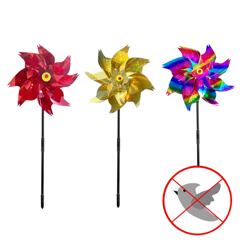 Jardim pássaro repeller pinwheels reflexivo sparkly pássaro dissuasor moinho de vento girador proteger jardim planta flor jardim gramado decoração
