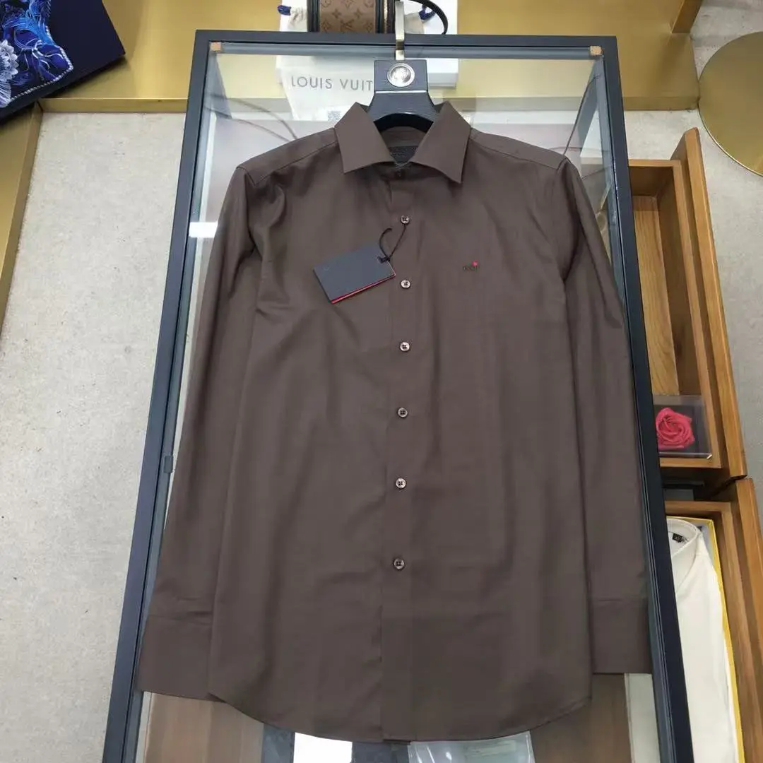 Italian spring and summer new old money Fengshi long-sleeved shirt fashion embroidery business high-end solid color shirt