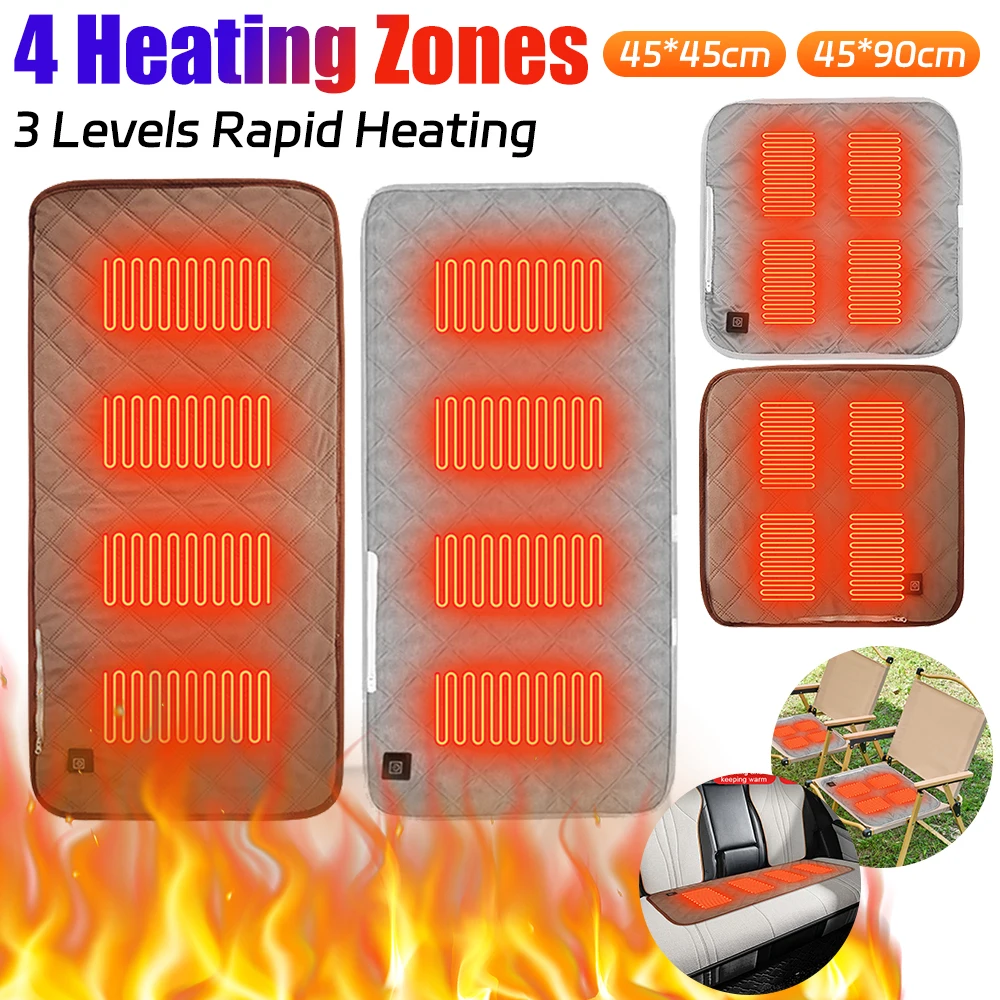 

4 Heated Areas Camping Chair Heated Cushion Electric Heating Pad 3 Levels Heating Winter Seat Warmer Cover for Outdoor Travel