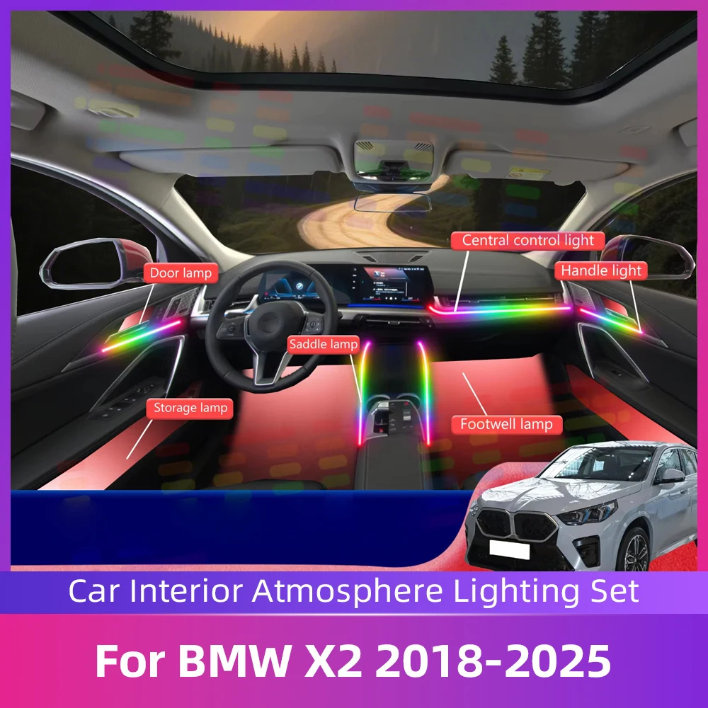 

Для BMW X2 F39 F49 автомобильный светодиодный интерьер окружающего освещения акриловая скрытая светодиодная лента авто декоративная неоновая лампа управление через приложение
