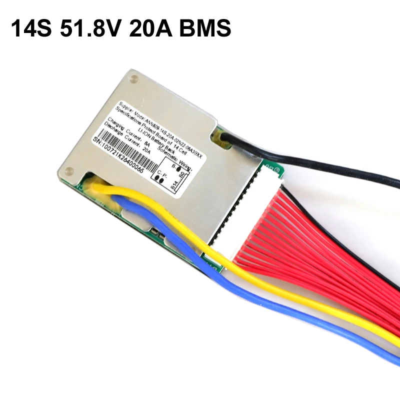 14S 51.8V 20A 30A 40A BMS PCM PCB For 500W-2000W 51.8V 10Ah-50Ah Lithium Battery With Balance Function And PTC Temp Sensor