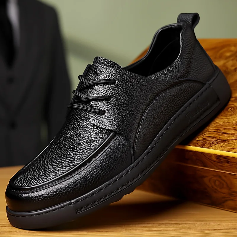 Shoes for Men Cow Leather Casual Shoes Concise Flat Skateboard Shoes Street Fashion Sneakers