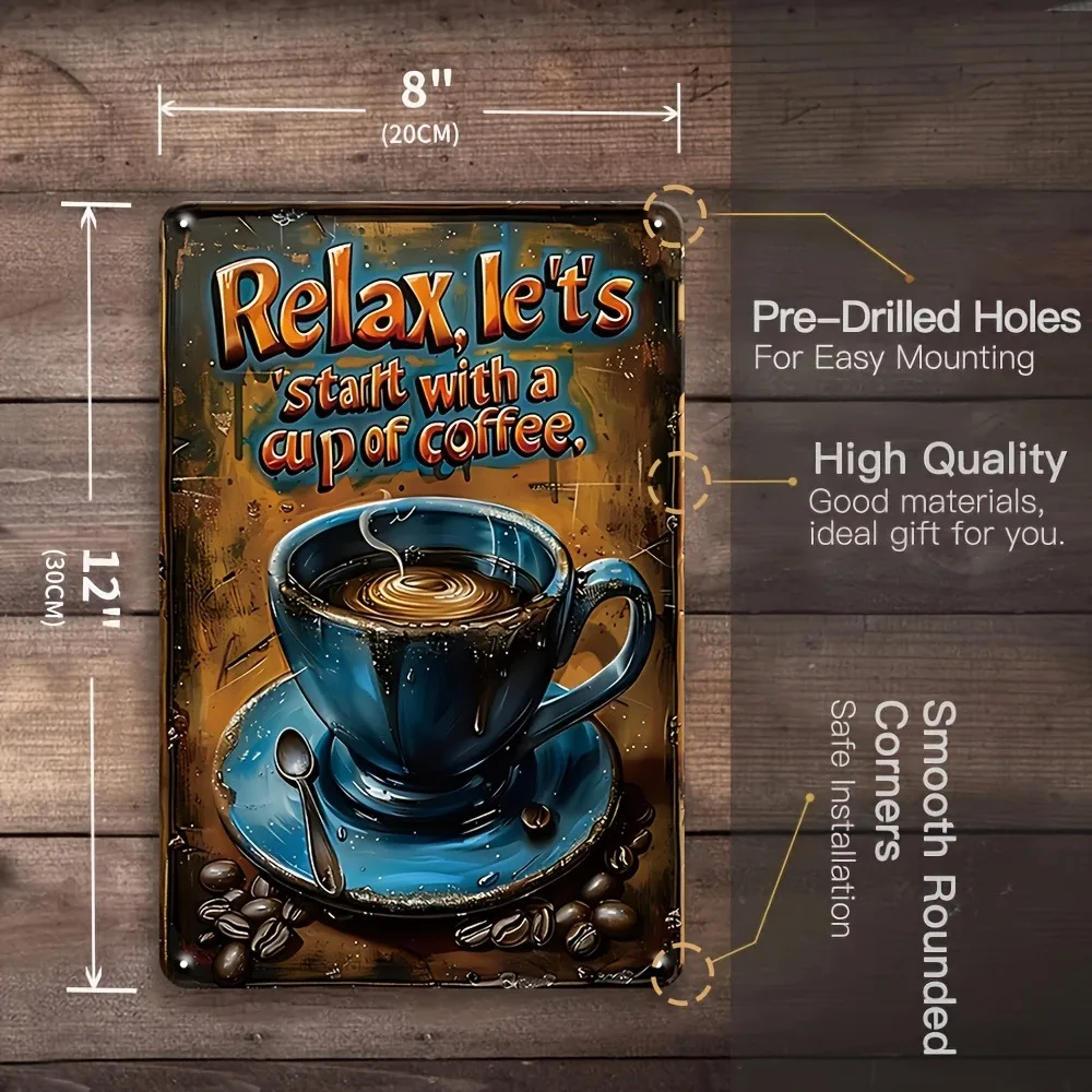 „6 Stück Vintage-Kaffee-Metallschilder – wasserdicht, vorgebohrt |   8x12in Innen/Außen |   Café/Küche/Haus/Garage Männerhöhle/Pub"
