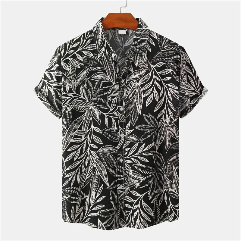 3D Print Floral Leaf Hawaiian Shirt For Men Square Splicing Pattern Aloha Shirts Summer Beach Casual Short Sleeve Street Blouse