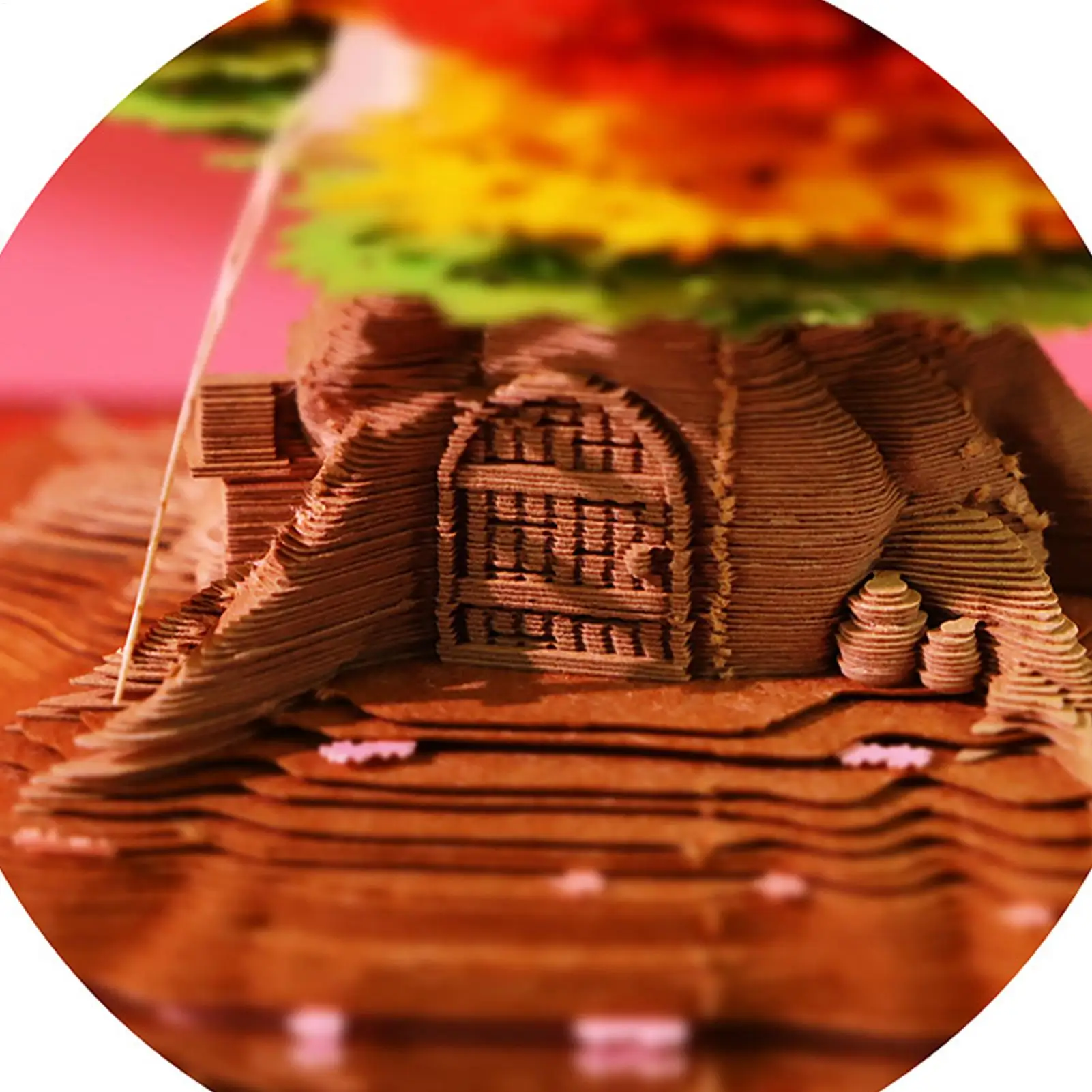 3D Paper Sculpture Calendar Artistic Tree And House Design Desk Ornament With Clear Dust Cover Paper Tear Away Calendar