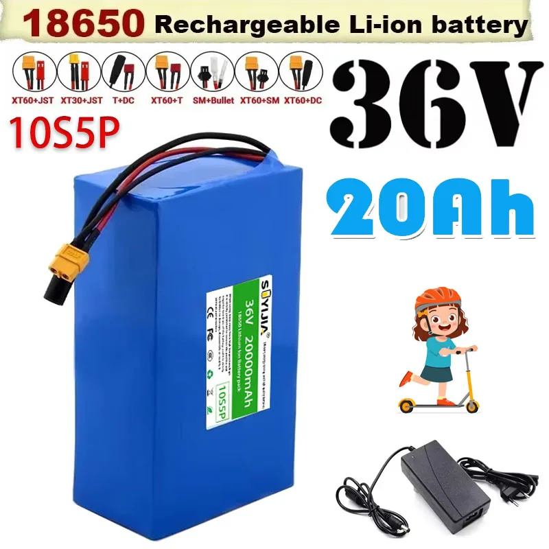 

Мощная литиевая аккумуляторная батарея 10S5P 36В 20Ач 18650 DC с зарядным устройством, для электромотоциклов и велосипедов