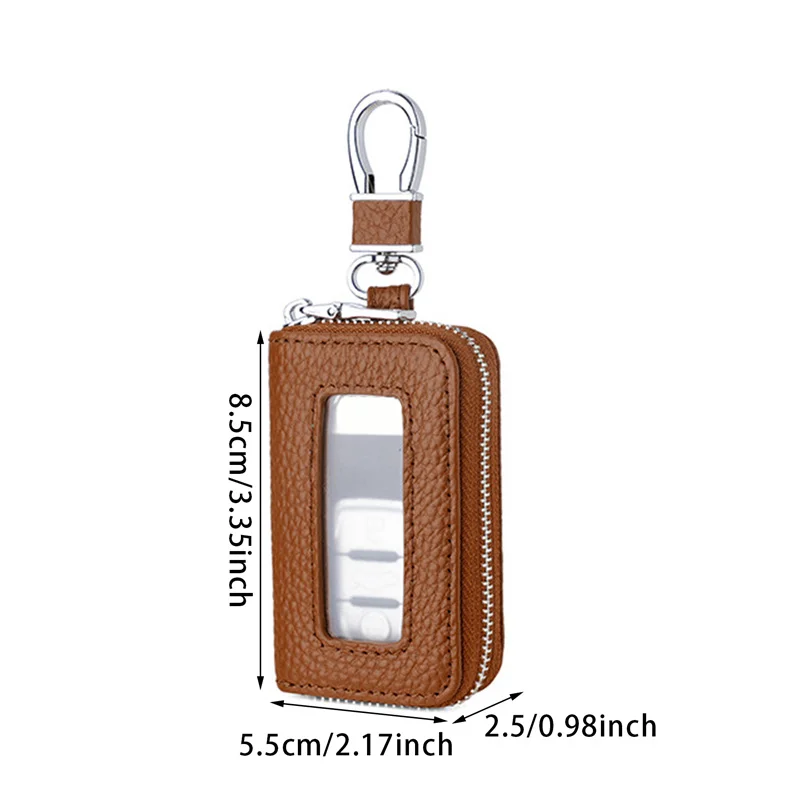 PU Leather Keychain Men Women Waterproof Lychee Patterned Car Key Bag Mirror Window Visible Car Remote Control Key Bag