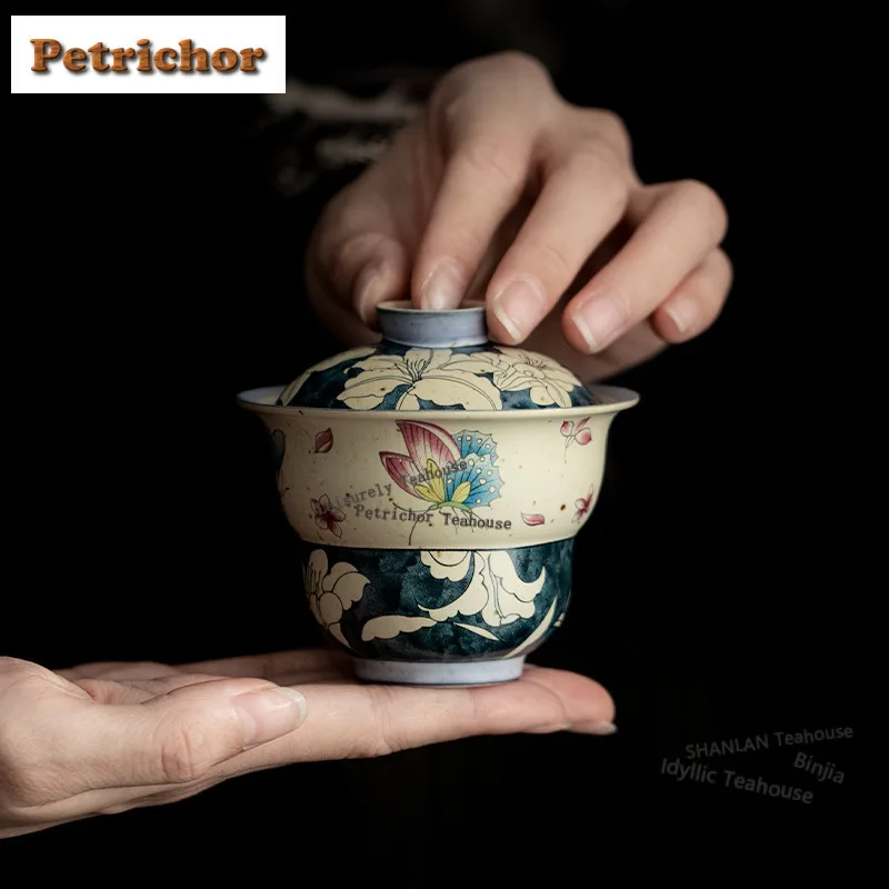 

115 мл Карамельная глазурь Бабочка Лилия Тыква Гавань Креативная чайная вареница Чайная чаша с крышкой Набор Чайник Крышка Чаша Предметы для чая Ремесло