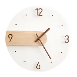 Nordic Wall Clock 16 inch Creative Solid Wood Acrylic Glass Silent Non Ticking Round Modern Decorative for Home Bedroom Decor