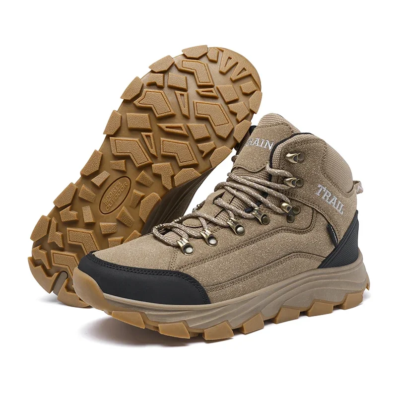 Men Motorcycle Boots Work Ankle Boots High-Top Leather Men's Boots Breathable Desert Combat Boots Outdoor Non-slip Hiking Boots