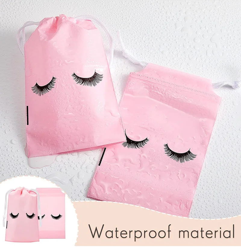 50 Pieces Eyelash Aftercare Bags Plastic Bags Waterproof Toiletry Makeup Pouch Cosmetic Travel with Drawstring Accessories