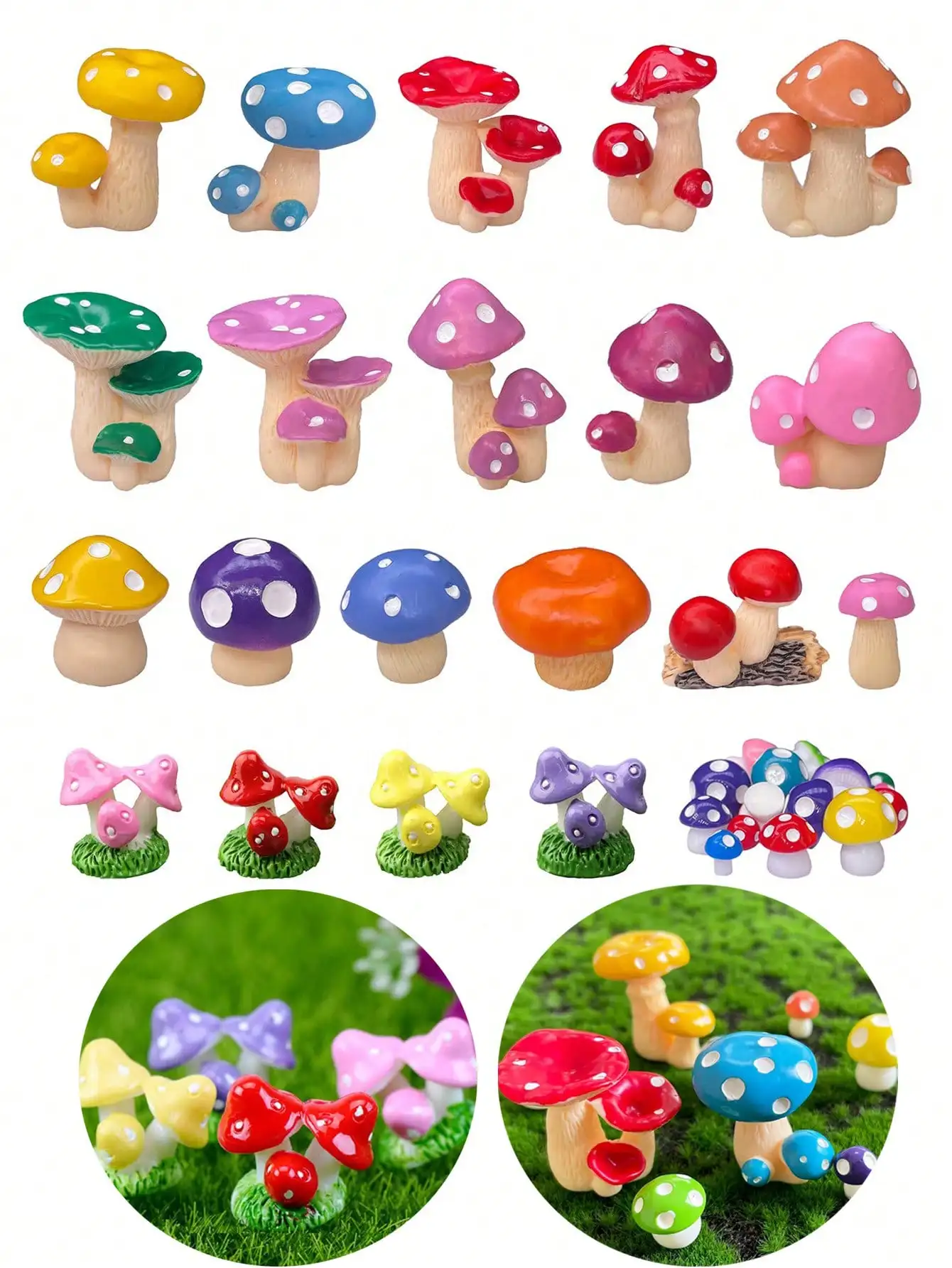 10pcs-Miniature Resin Mushrooms, Lovely Mushrooms Fairy Garden Moss Landscape Decorations Outdoor Birthday Home Office Garden Pa