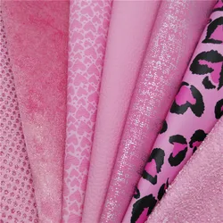 Pink Glitter Leather Sheets Suede Mesh Glitter Leather Hearts Printed Smooth Leather Litchi DIY Craft Sheets Mini Rolls W363