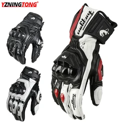 Leather Motorcycle Gloves Black White Red Racing Genuine Leather Motorbike Road Racing Team Glove Summer Winter Rider Gloves