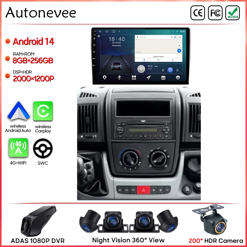 Android 14 Car Radio For Fiat Ducato 2006 - 2016 GPS Stereo Carplay Multimedia Player Screen Android Auto 4G Wifi Video No 2din