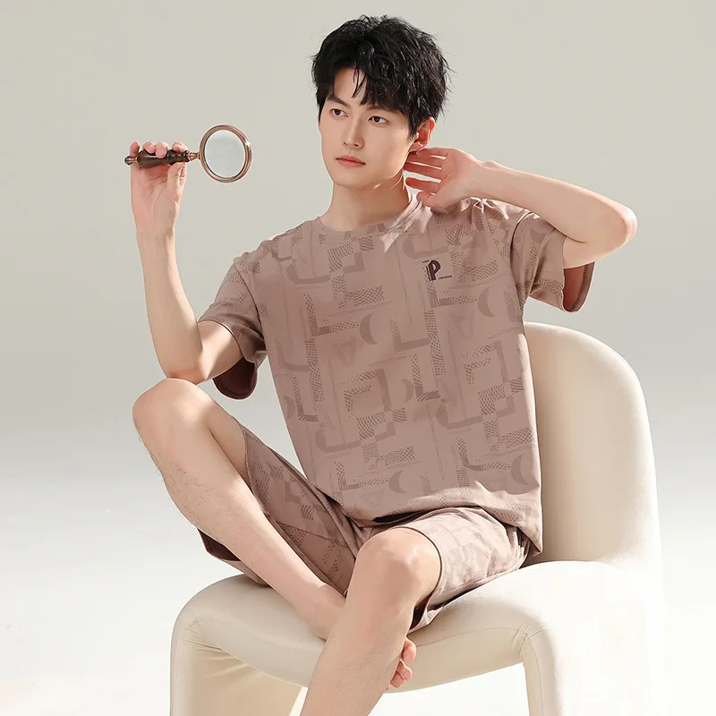 

Корейский свободный комплект мужской пижамы из модала с коротким рукавом и шортами, новинка лета 2026, размеры L-3XL, для сна и отдыха, ночная одежда Hombre