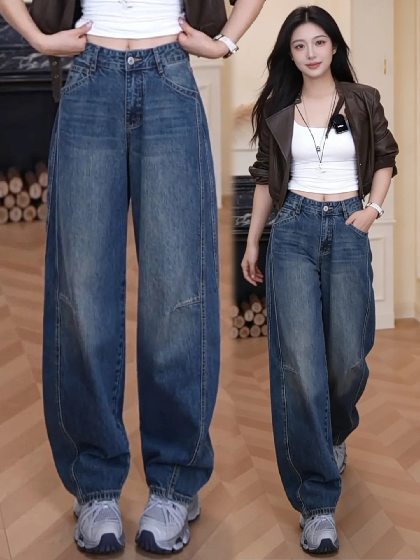 

Ретро-джинсы с высокой талией для женщин, весенне-осенние, повседневные, широкие брюки, удобные, из мягкого денима, модные, трендовые