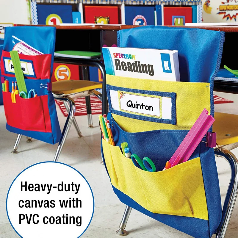 1pc Chair Back Hanging Bag (Red/Yellow) Chair Back Storage Bag with Name Tag Pocket Chair Back Storage Bag Seat Storage Bag image 2