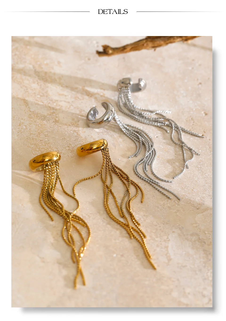 Yhpup 1 Stück Edelstahl Lange Quastenkette Ohrklemme Knorpel-Ohrringe Eleganter Beliebter Charmanter Ohrknochen-Schmuck – Detail 10