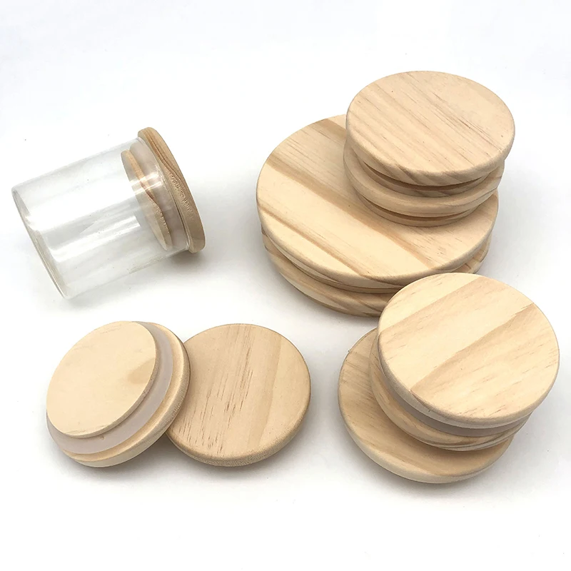 Wooden Lids Silica Gel Circle Seal Up Cover Pine Wood Cover Flower Wood Cover Seal Up Cani Storage Jar Handmade Candle Cup Lid