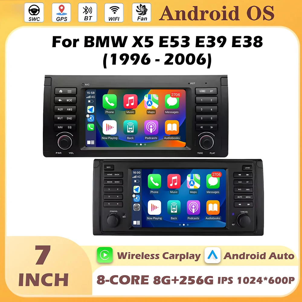 Radio samochodowe z systemem Android 16 do BMW X5 E53 E39 E38 1996-2006, odtwarzacz multimedialny GPS, ekran IPS, jednostka główna audio, akcesoria, 4G