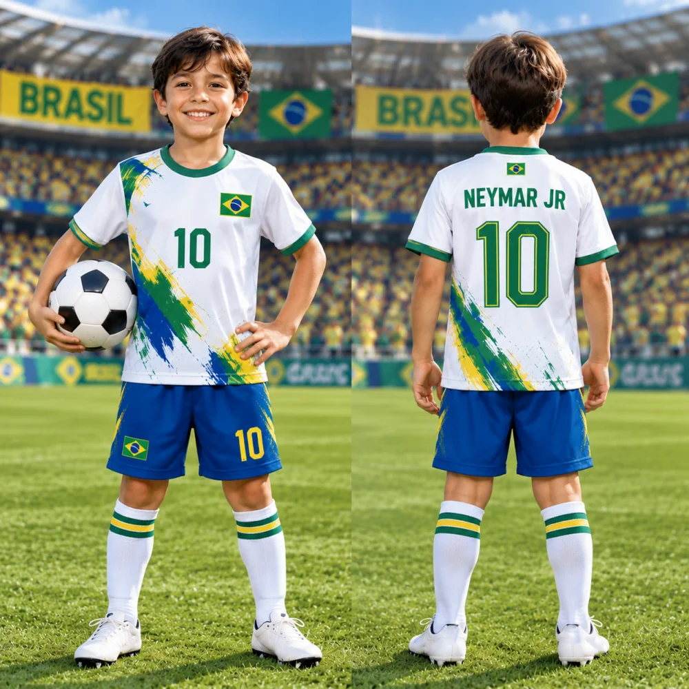 Bestseller: Brasilien Neymar Jr. 10 Fußball-T-Shirt für Herren, Damen, Jungen, Kinder, Eltern und Kinder, schnelltrocknend, kurzärmelig, Kinder-T-Shirts – Detail 5