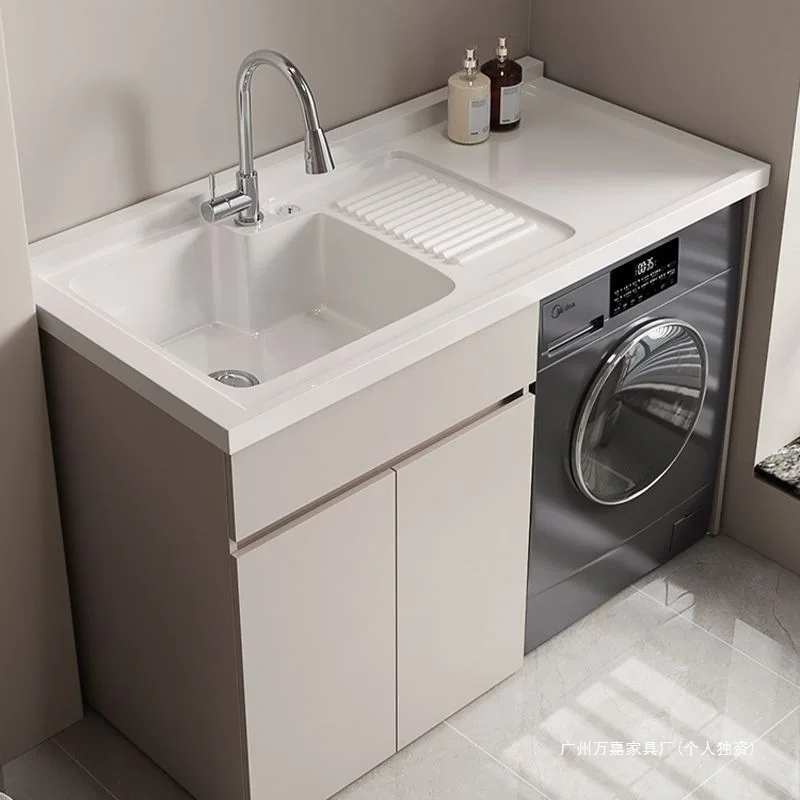 Honeycomb Balcony Aluminum Laundry Cabinet Integrated Basin Laundry Pool Slot with Rubbing Drum Washing Machine Cabinet Cabinet