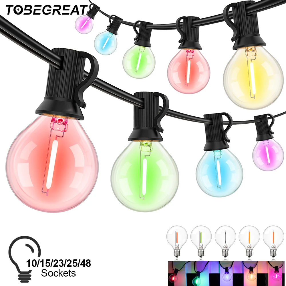 Globe Multicolor Garland Lights G40 2200K Colorful Hanging LED Bulbs Outdoor String Light for Backyard Porch Patio Balcony Party