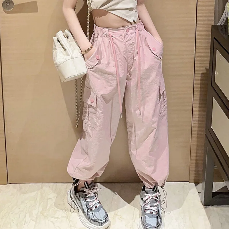 Girls' Summer Casual Cargo Pants New Children's Trendy Mosquito Repellent Work Trousers Comfortable Summer Sweatpants for Kids