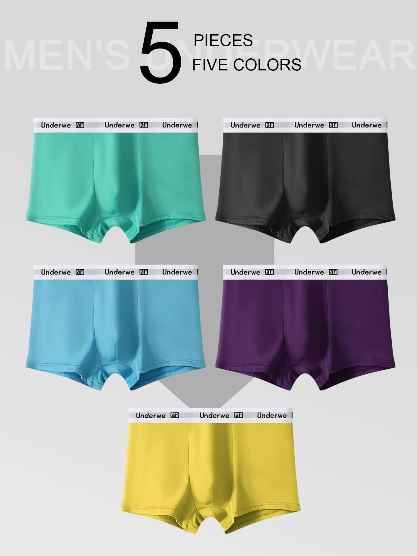 

5 Pcs Men's Underwear: “Underwe” Stylish Waist, 5 - Color Set, Breathable Fabric & Comfy Fit, Daily Fashion Essential