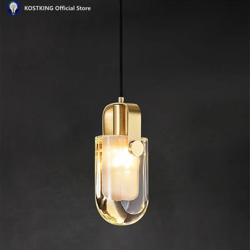 Postmodern Luxury Copper Hanging Lamp Living Room Bedroom Study Porch Staircase Pendant Lighting Simple Crystal Small Chandelier