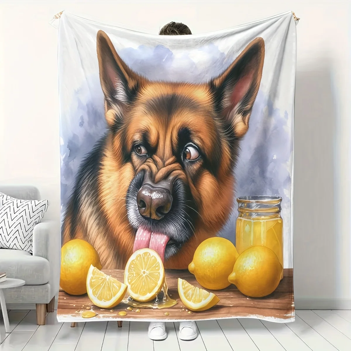 Artistic German Shepherd Dog Portrait Throw Blanket for Pet Lovers Puppy Nursery Decor Cozy Home Gift Bedding Decoration