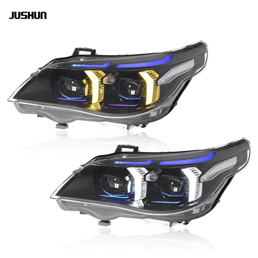 For 2003-2010 for BMW 5 Series E60 Headlights Assembly LED Dual Color DRL Angel Eyes Projector