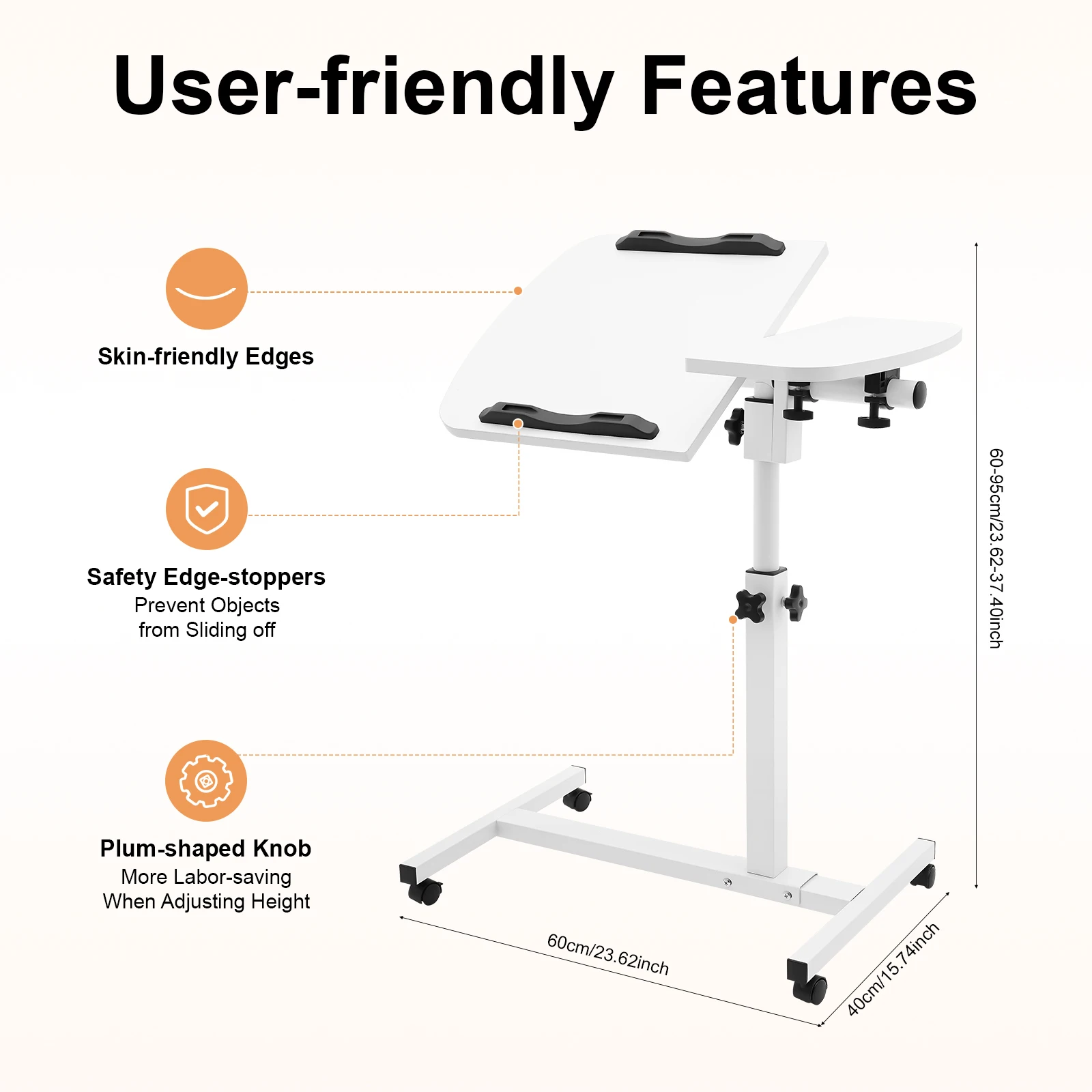 Adjustable Mobile Rolling Laptop Cart Computer Workstation Desk, Computer Mobile Stand Sofa/Bed Side Table Hospital Table Stand w/Lockable Casters
